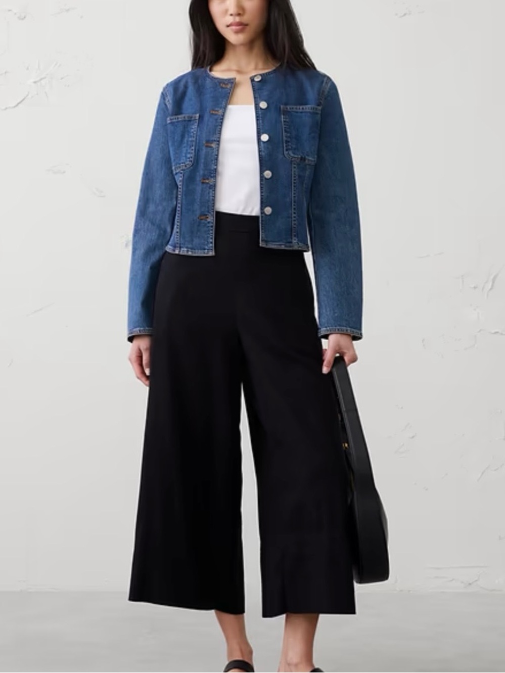 Banana Republic Black Wide-Leg Linen Blend Cropped Pants - Black Small